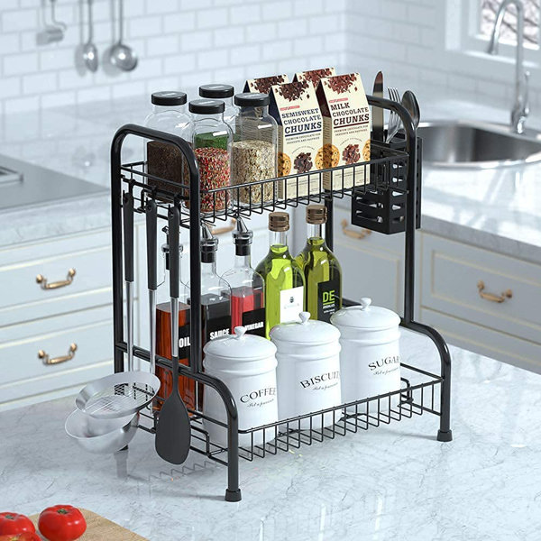 17 Stories Bathroom Counter Organizer Rack With Toiletries Basket,Two Tier Stainless Steel